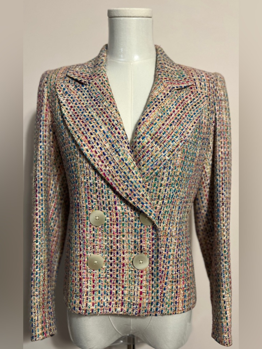 Herbert Grossman Multicolor Tweed Double-Breasted Blazer Jacket